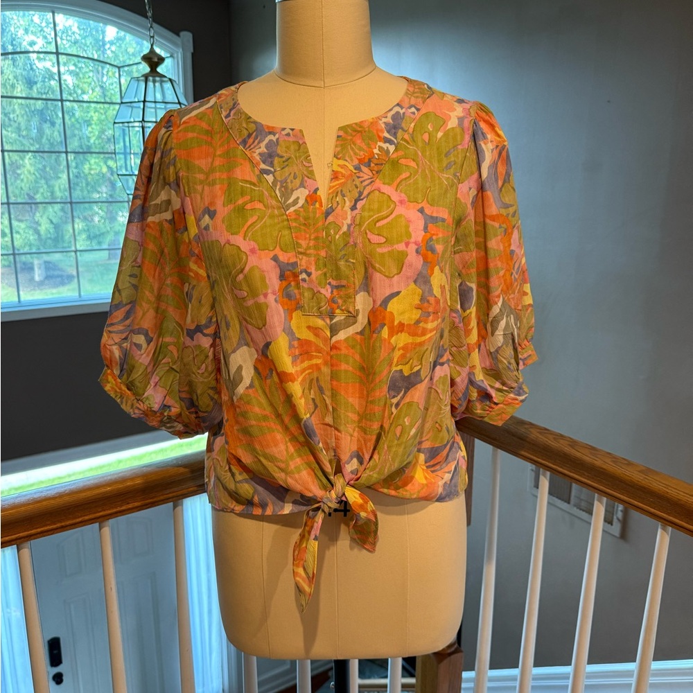 NEW-Rose & Olive- Multicolor Leaf Print Blouse